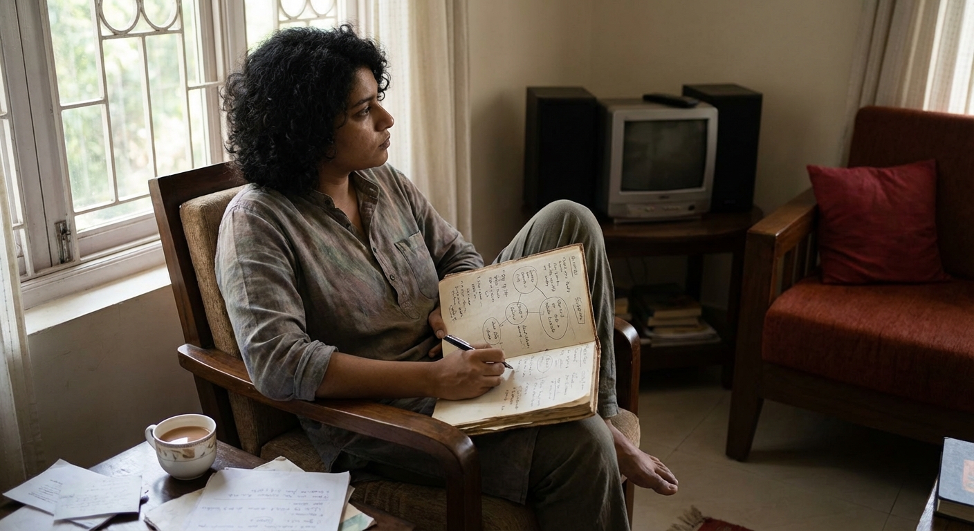 A person sitting thoughtfully with a journal, mapping their relationships