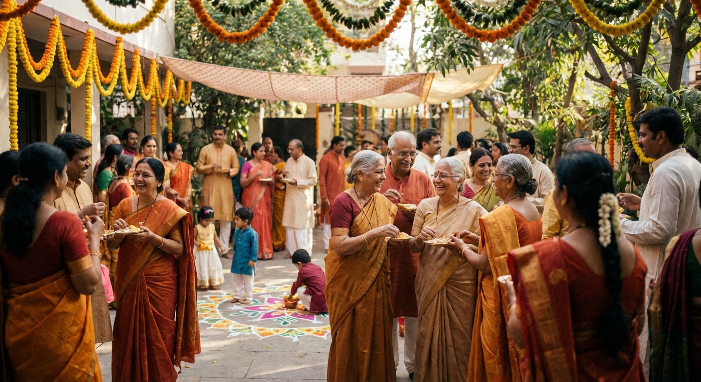 A traditional Indian community gathering during a festival celebration