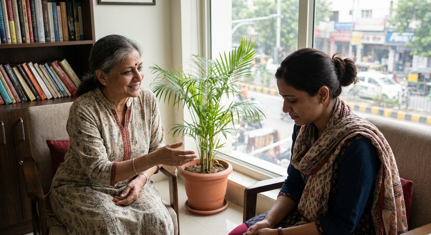 A supportive therapy session between a psychologist and client