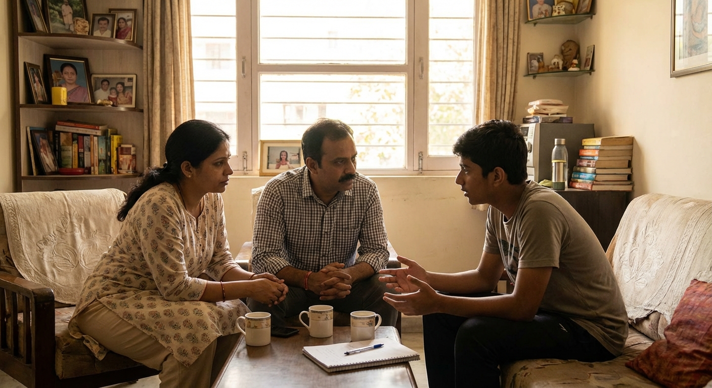 Parents and child having a meaningful conversation about career choices
