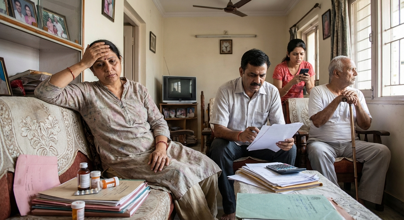 A visual representation of the interconnected challenges of chronic illness showing physical, emotional, social, and financial dimensions