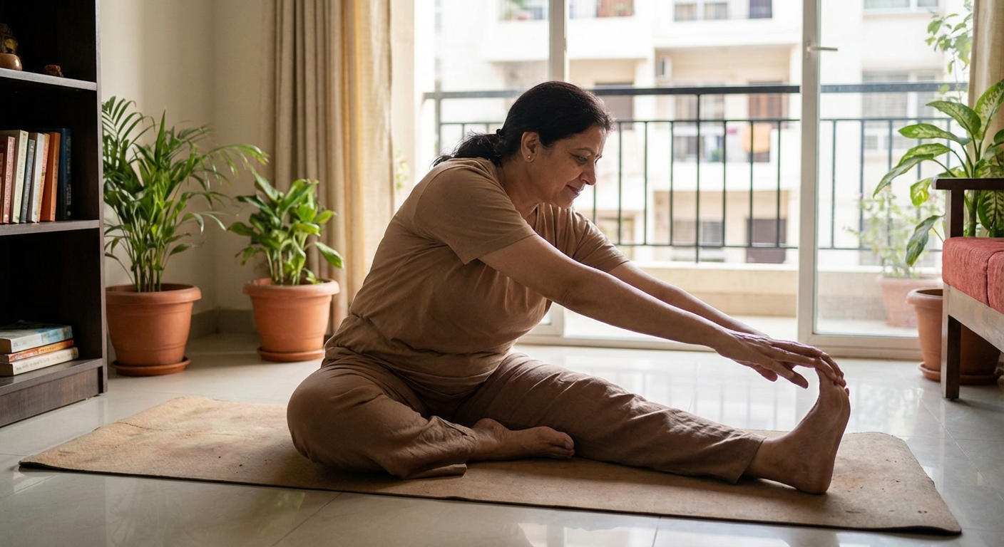 Person practicing gentle stretching at home