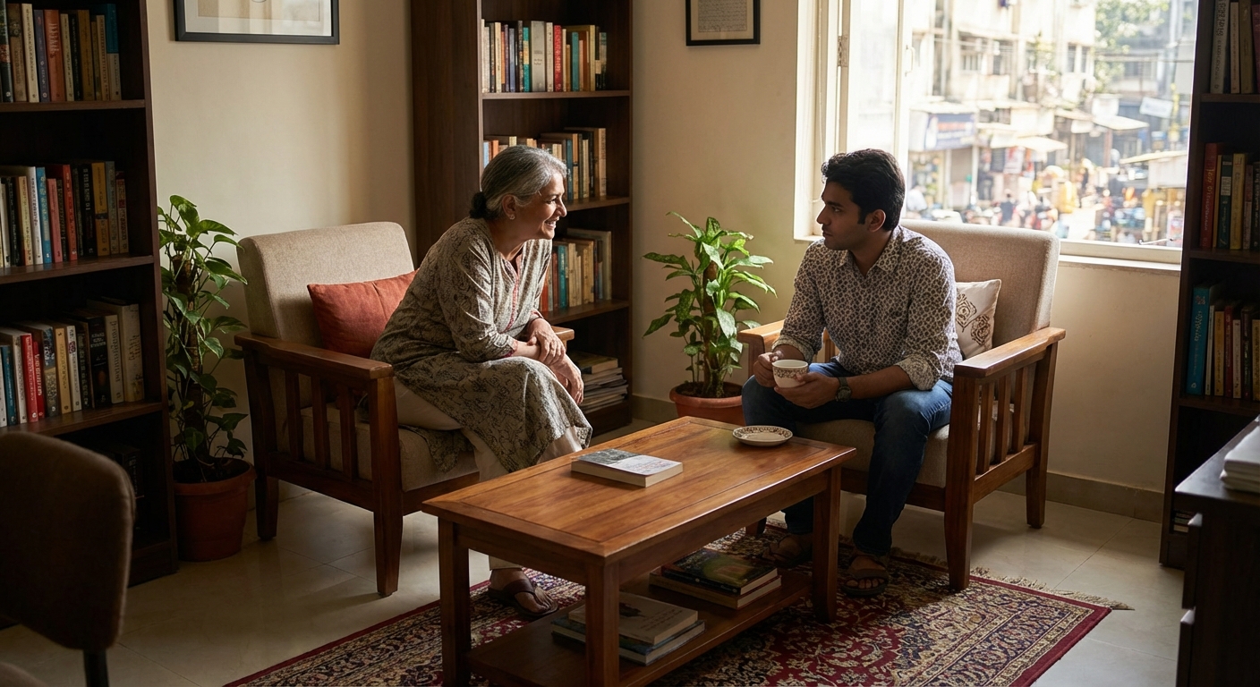 A warm counseling session between a psychologist and client