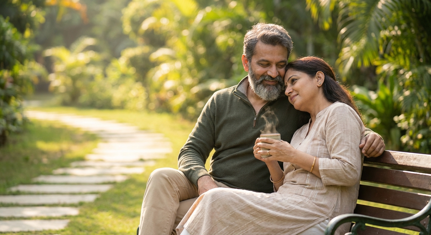 A couple enjoying a peaceful moment together outdoors