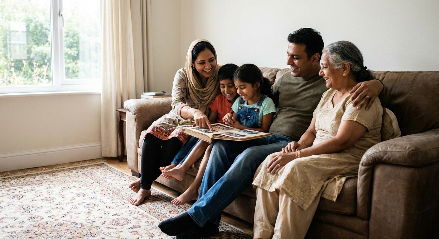A family sharing a meaningful moment together at home