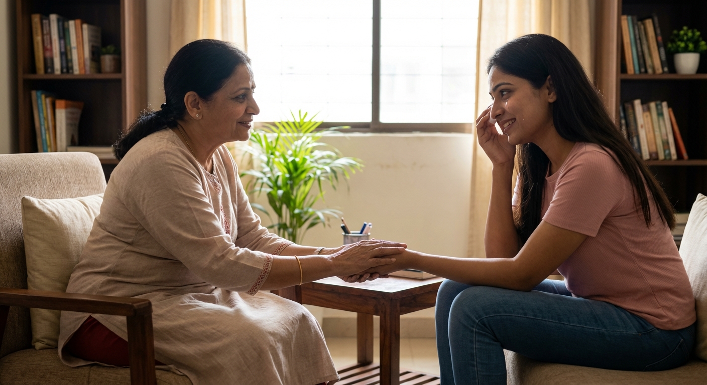 A therapy session depicting trust and healing connection