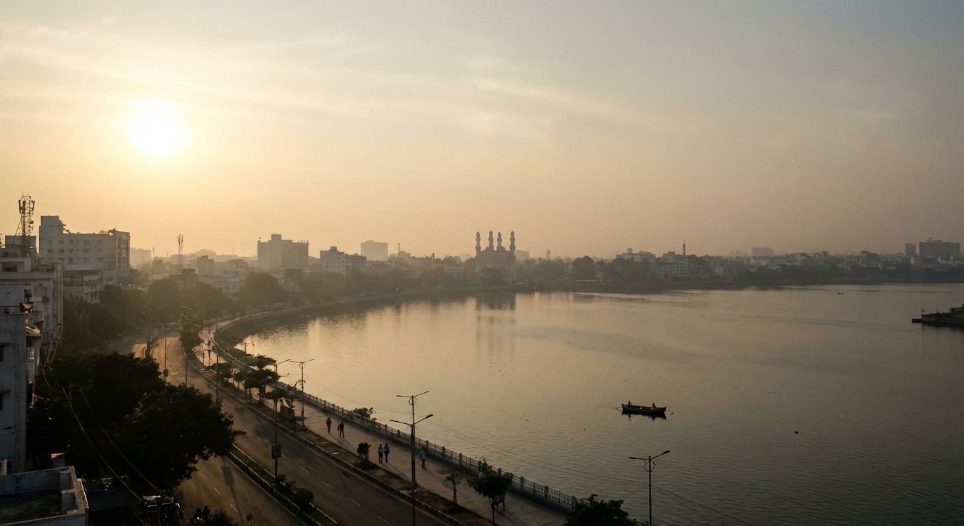 A sunrise over Hyderabad symbolizing hope and new beginnings