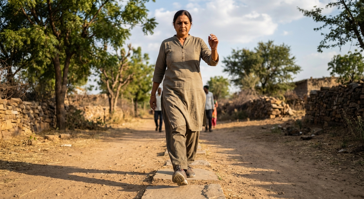 Person taking a confident step forward on a path