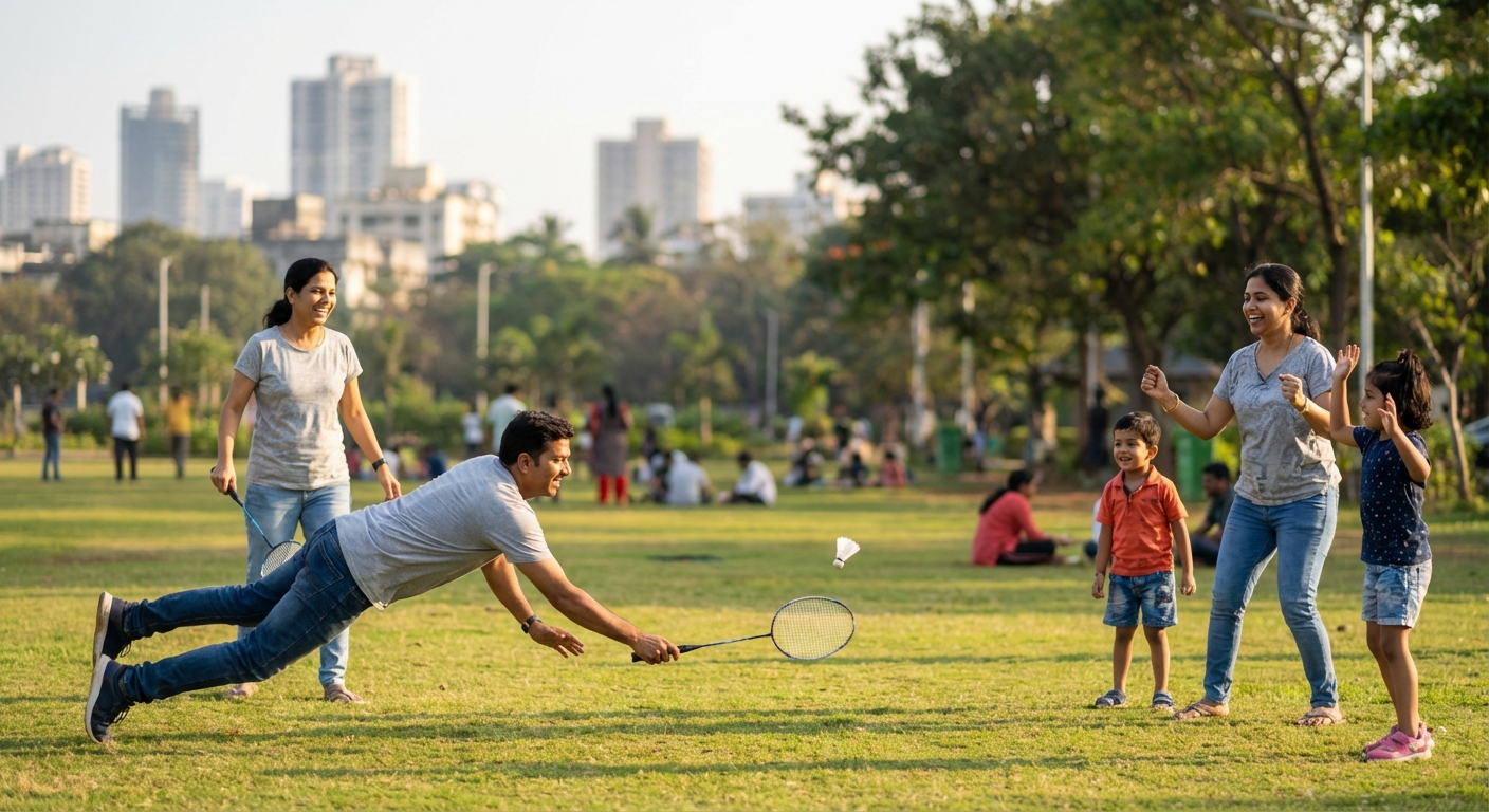 A family playing outdoor games together in a park