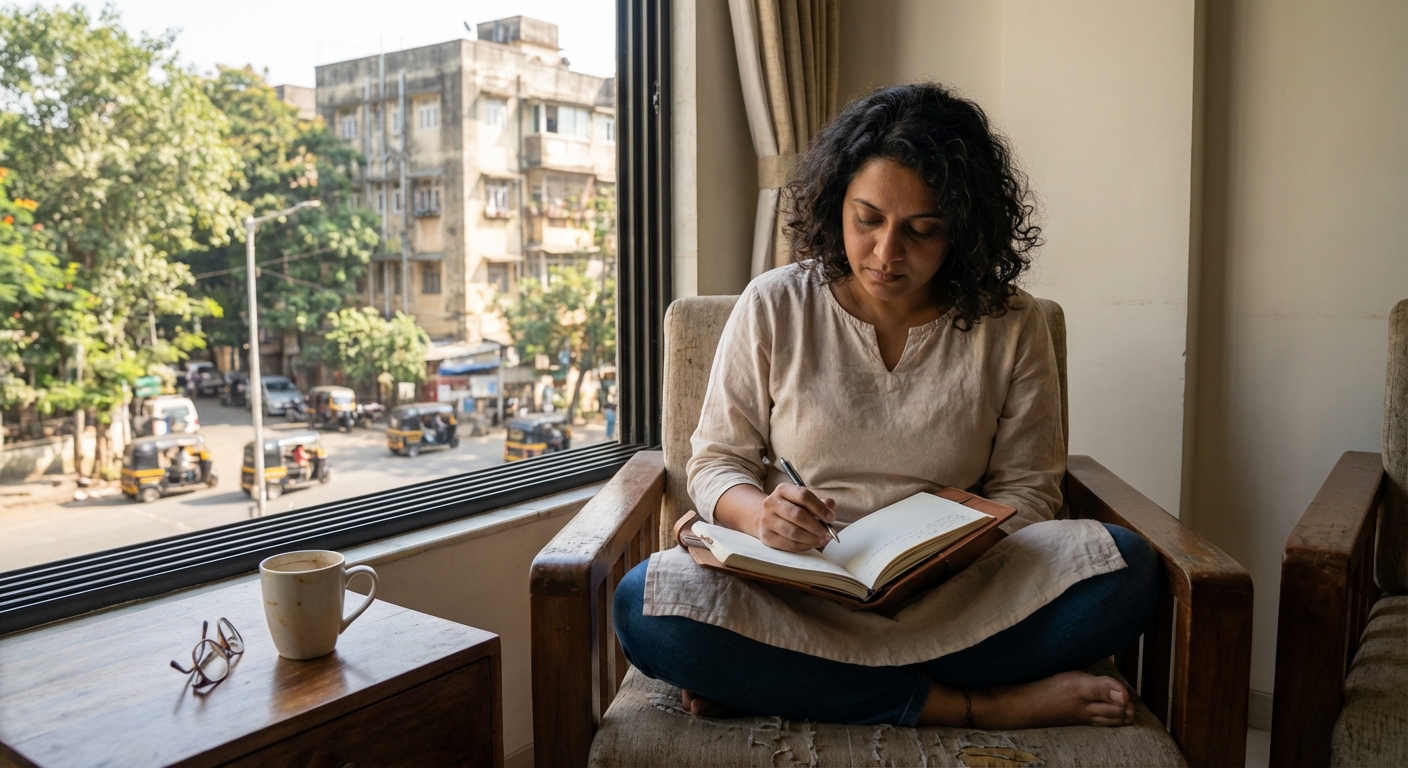 A person engaged in self-reflection and journaling