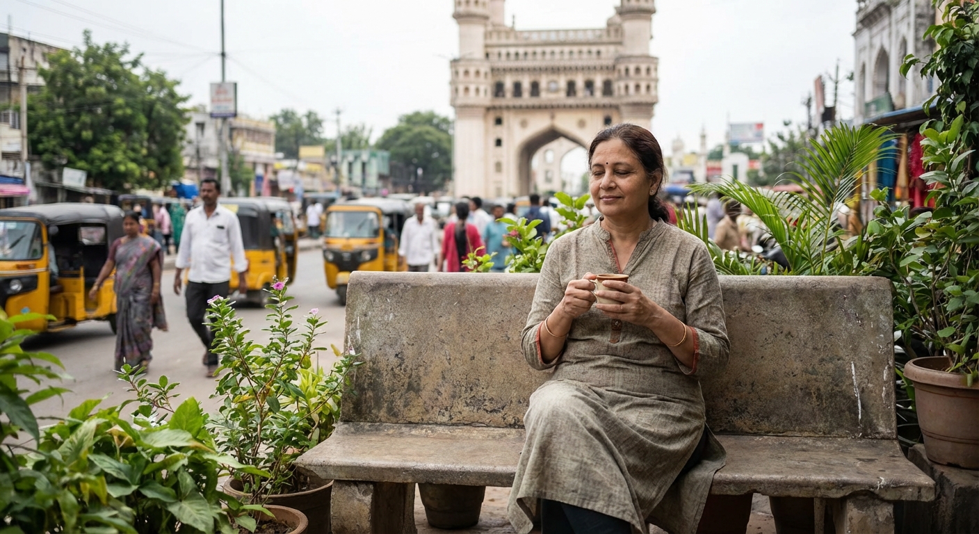 Person enjoying mindful moment outdoors in Hyderabad