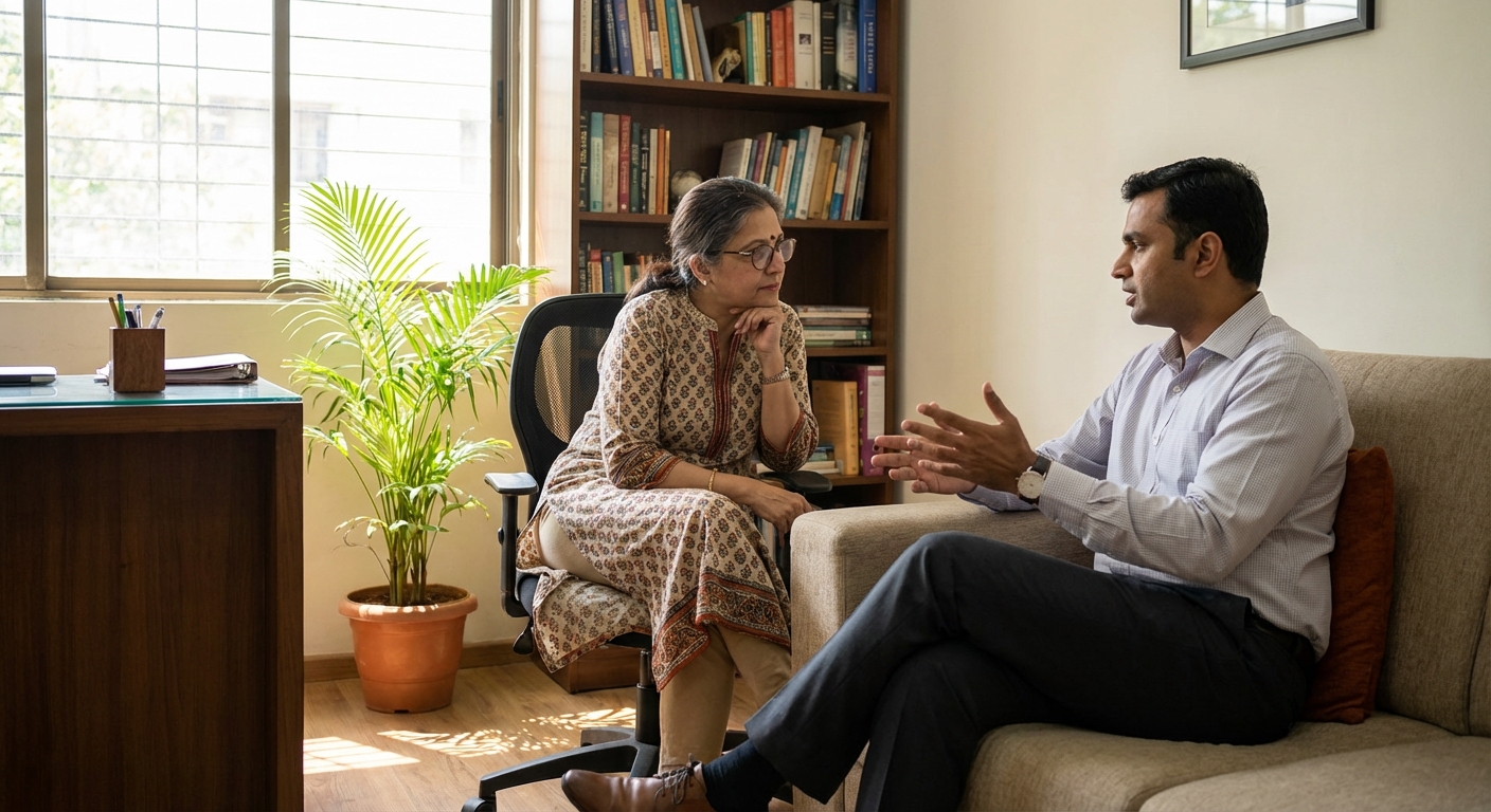 A psychologist conducting a counseling session with a professional