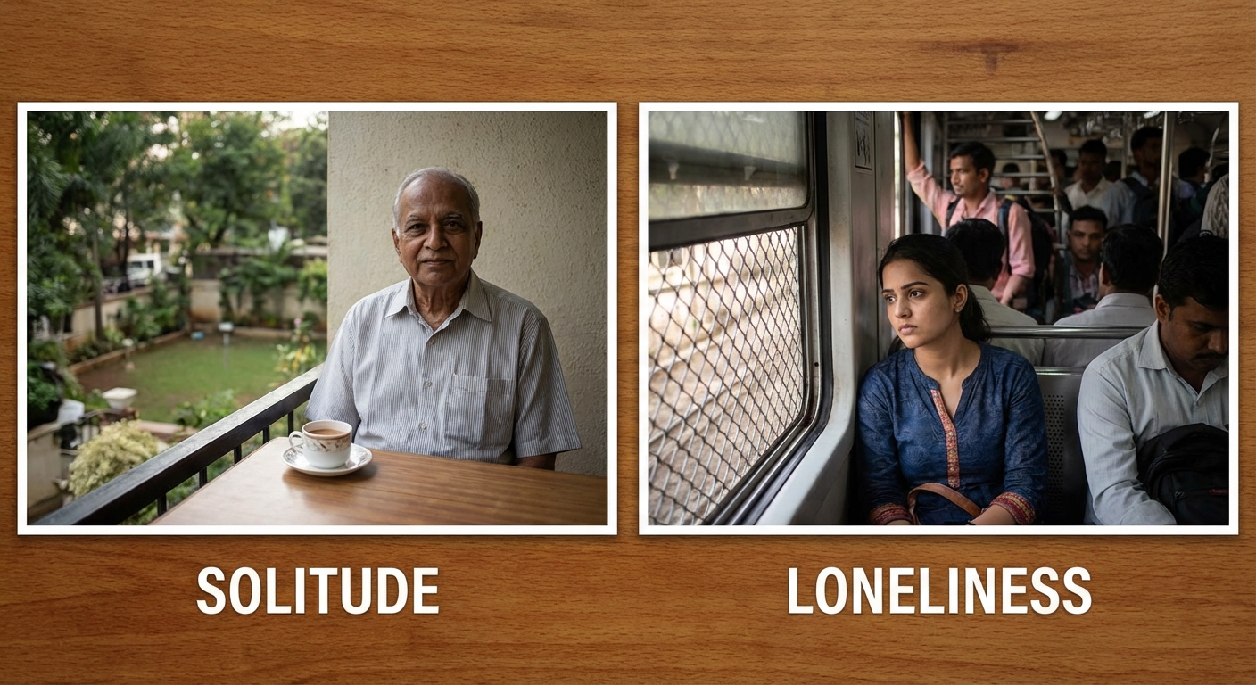 Visual representation of the difference between solitude and loneliness