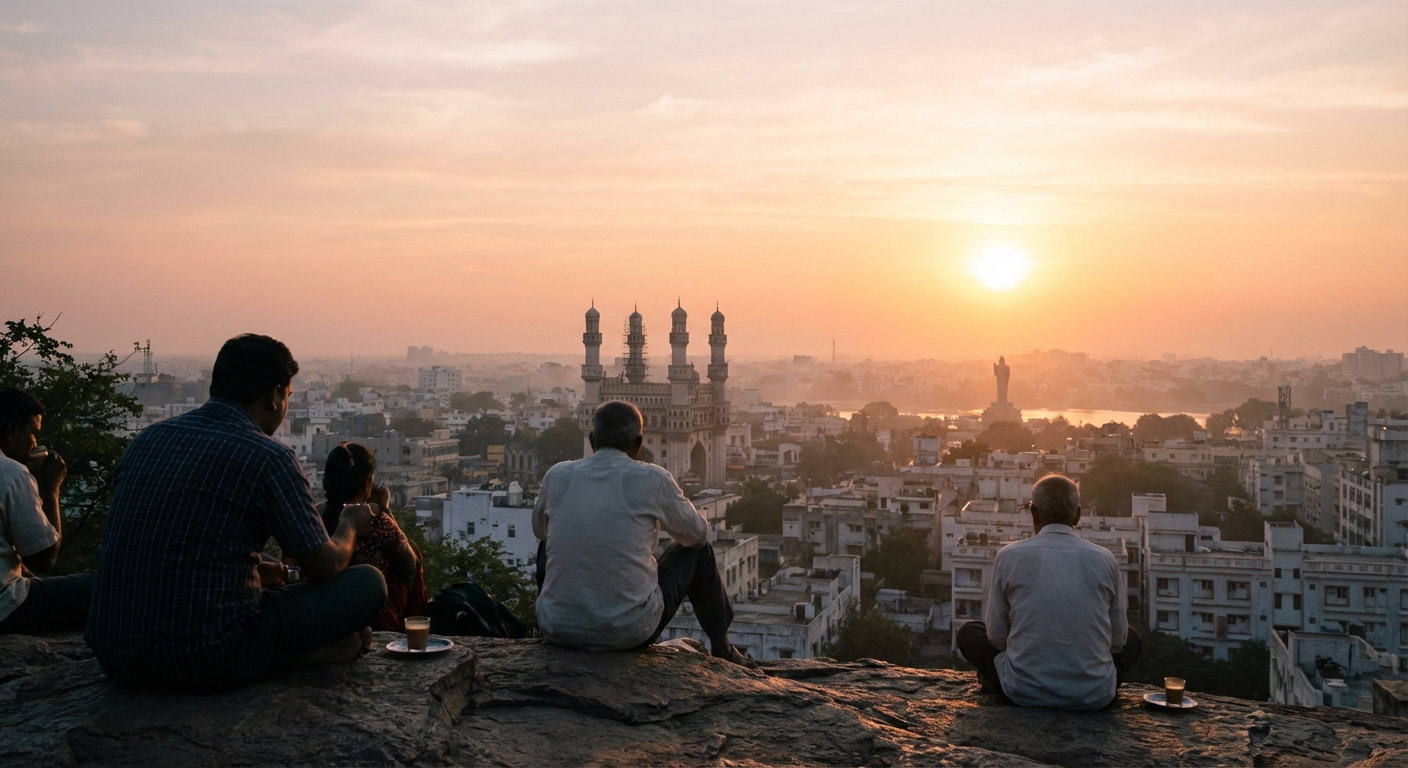 A sunrise over Hyderabad representing hope and new beginnings