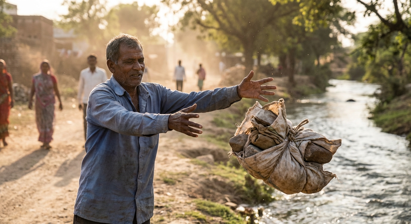 A person releasing symbolic weight or burden