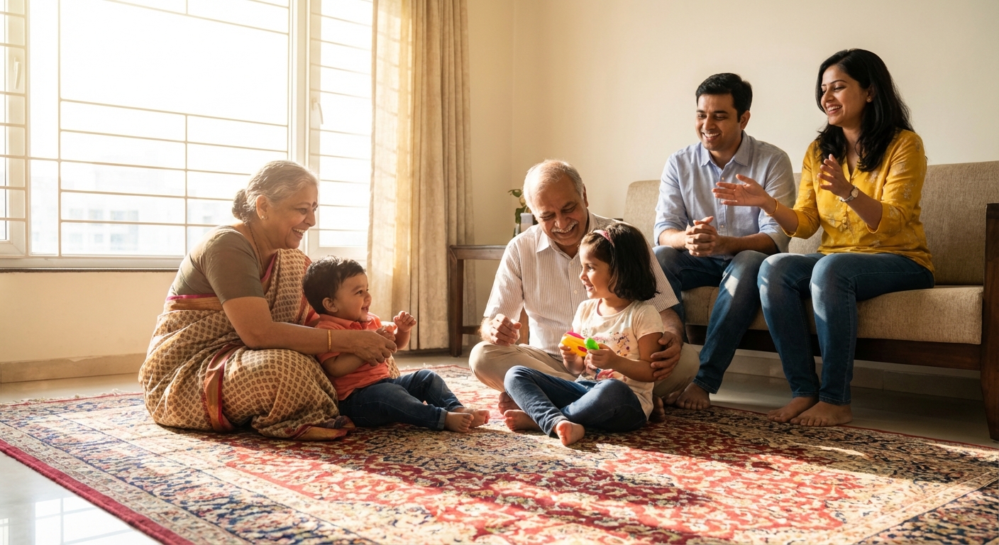 Multiple generations of a family interacting positively with children