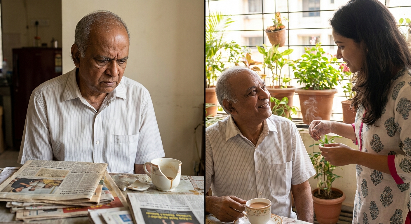 A split image showing negative thought patterns transforming into positive ones