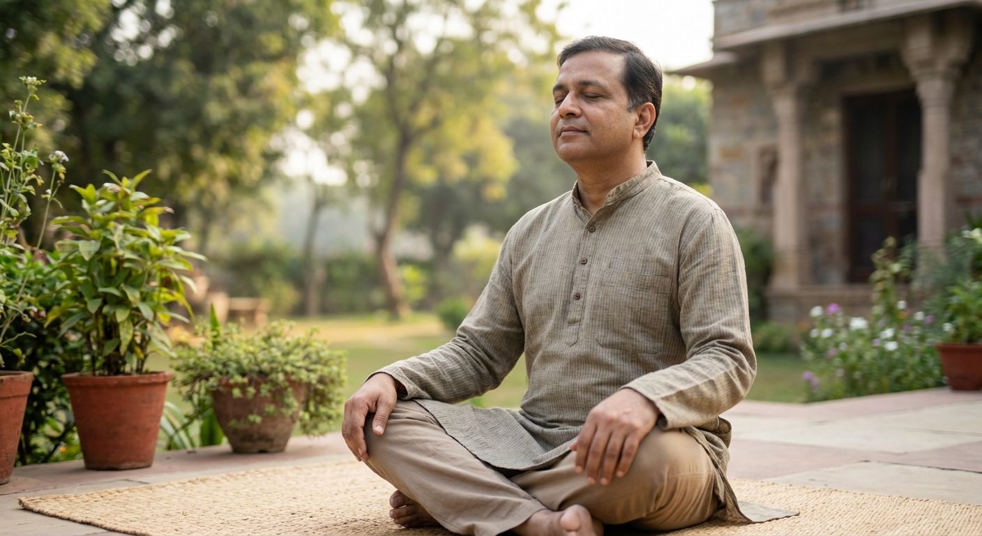 A person practicing deep breathing exercises in a calm environment