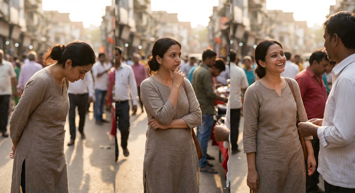 A visual representation of emotional stages with a person moving through different states