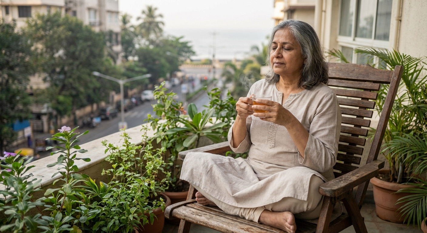 A peaceful scene of someone practicing mindfulness and self-care