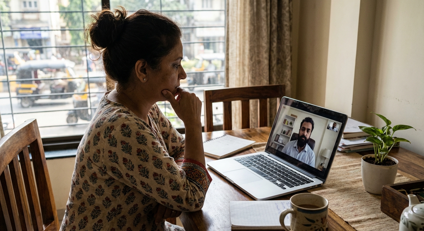 Online therapy session on laptop