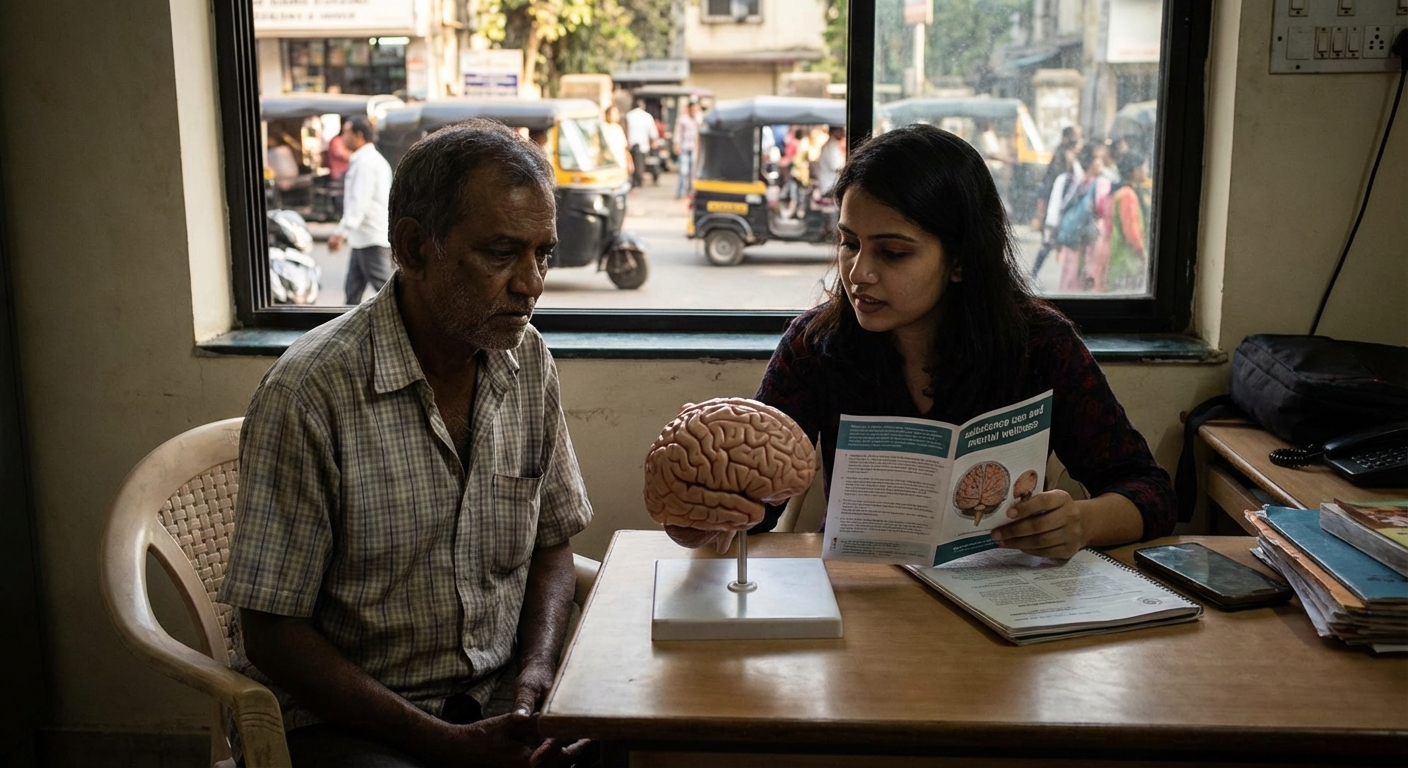 Illustration of brain and mental health impact of substance abuse