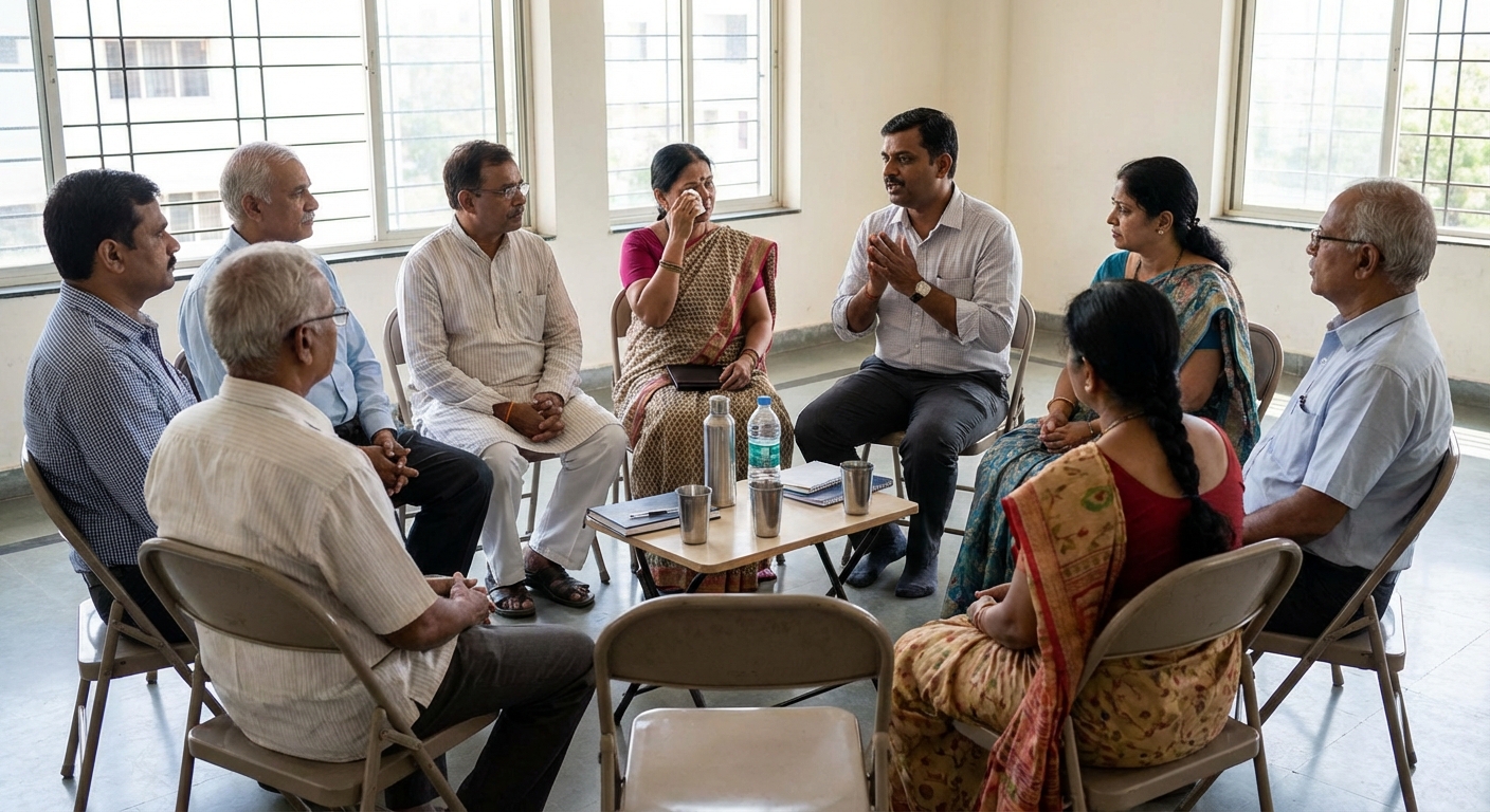 Support group session for addiction recovery