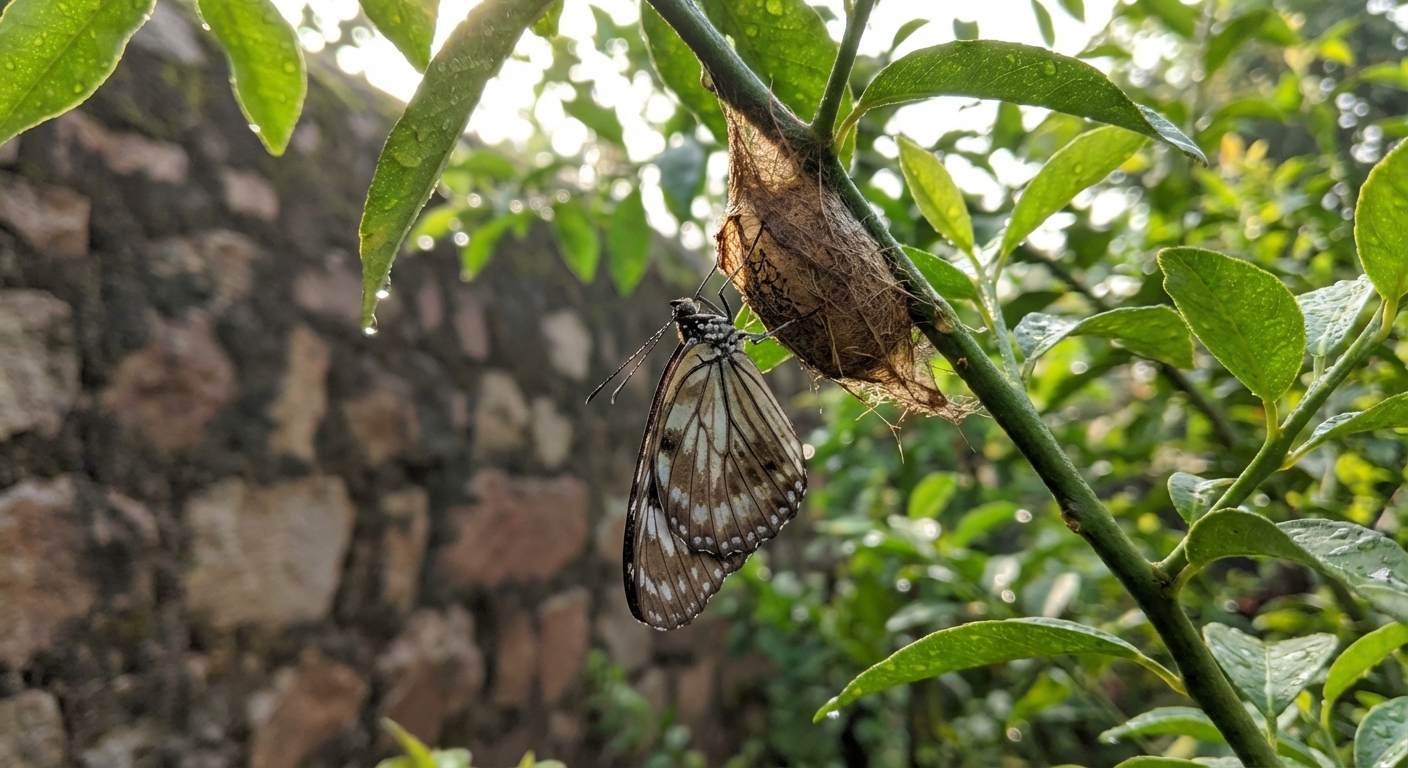 A butterfly emerging from a cocoon, symbolizing transformation and new beginnings