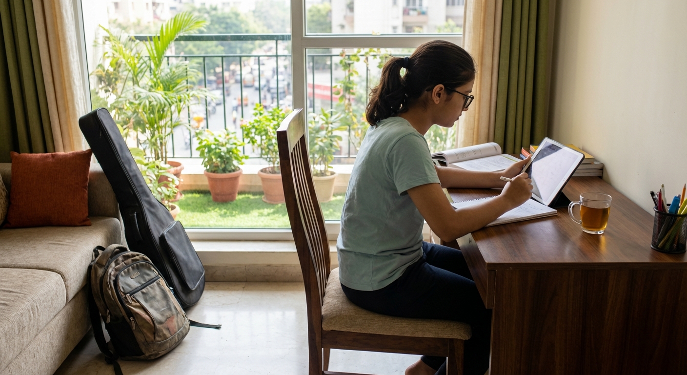 A balanced teenager using technology mindfully while maintaining other life activities