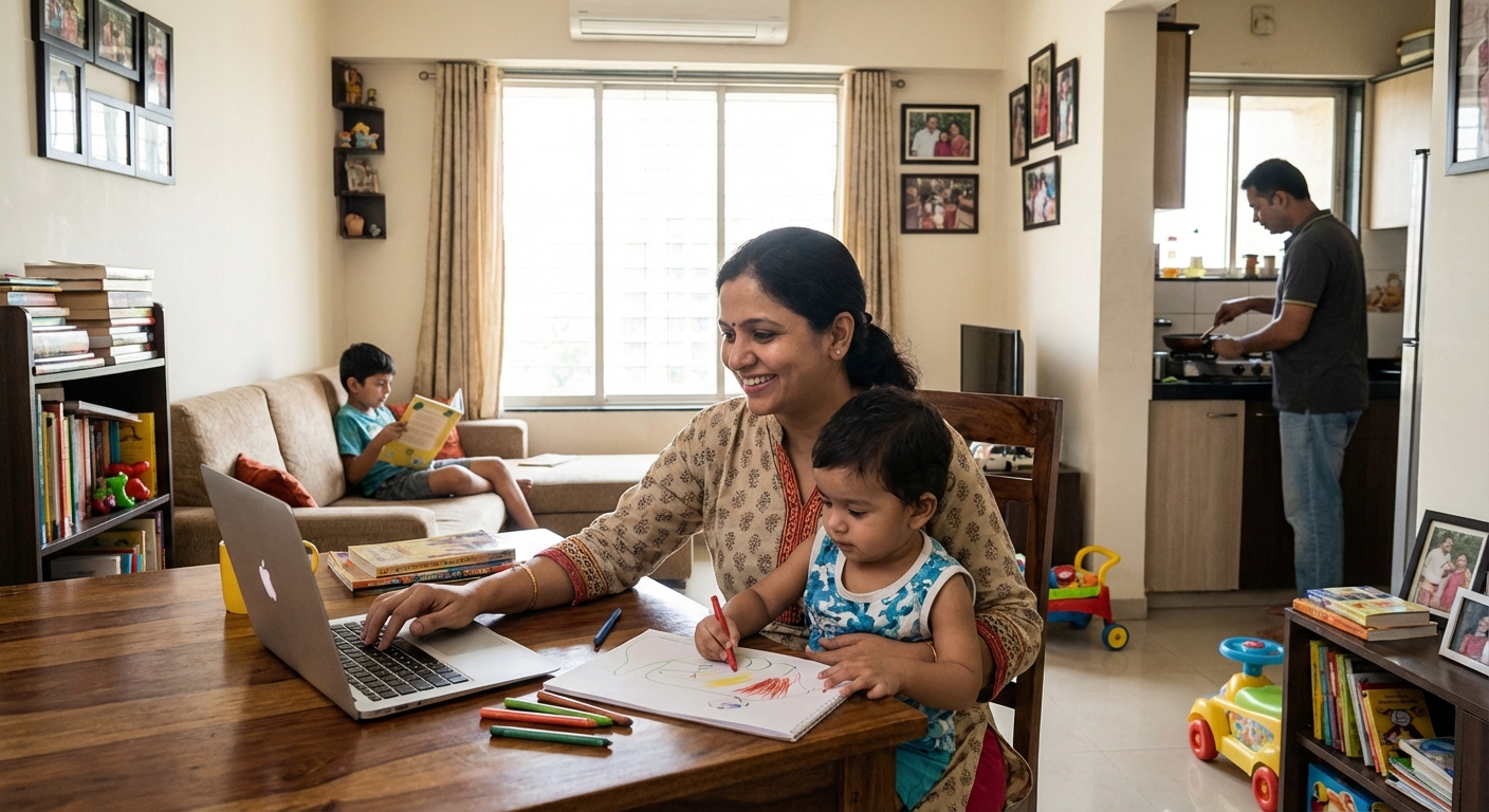 Woman successfully balancing work and family life