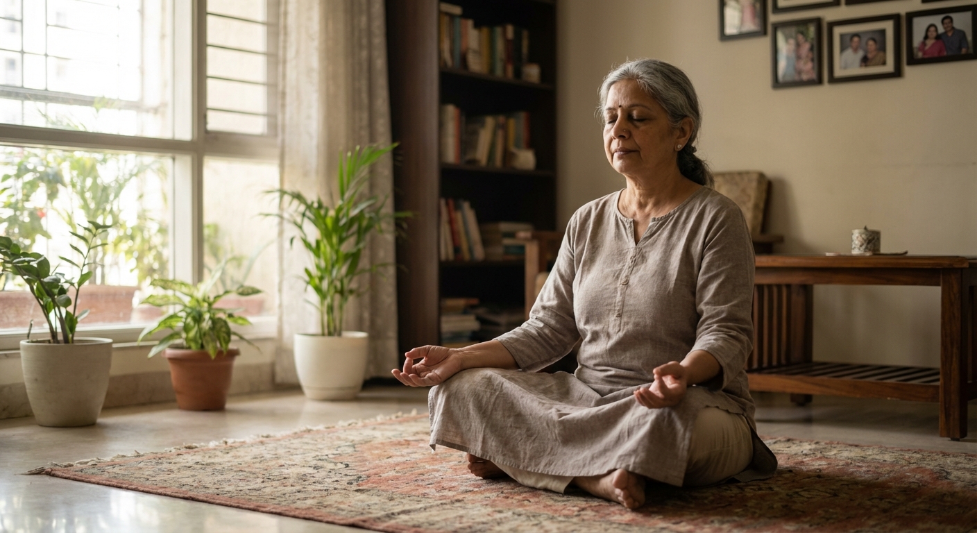 Person practicing mindfulness meditation at home
